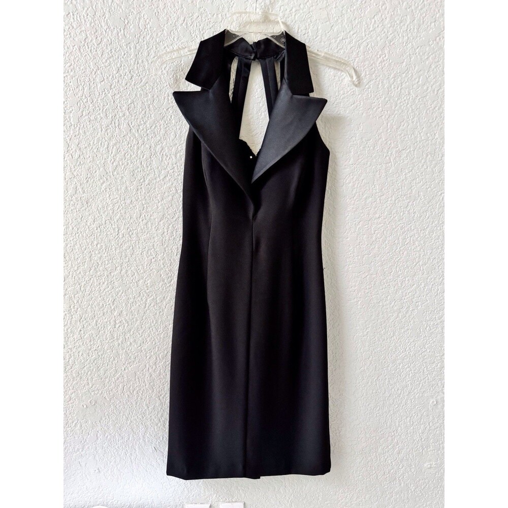 Vintage 80s Ever Beauty Black on Black Tuxedo Style Formal Dress, Size 6